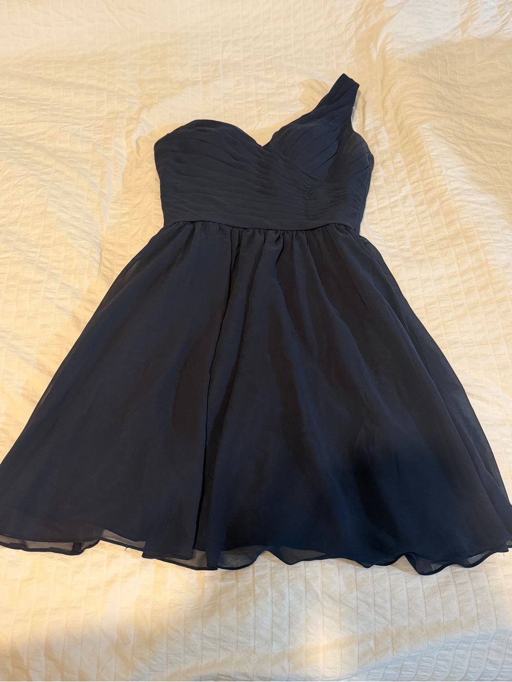 LIKE NEW Mari Lee Talla One-Shoulder Navy Chiffon Fit & Flare Dress